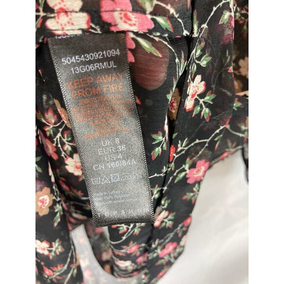 Topshop Black Floral Semi Sheer Blouse Size 4 - Picture 6 of 9